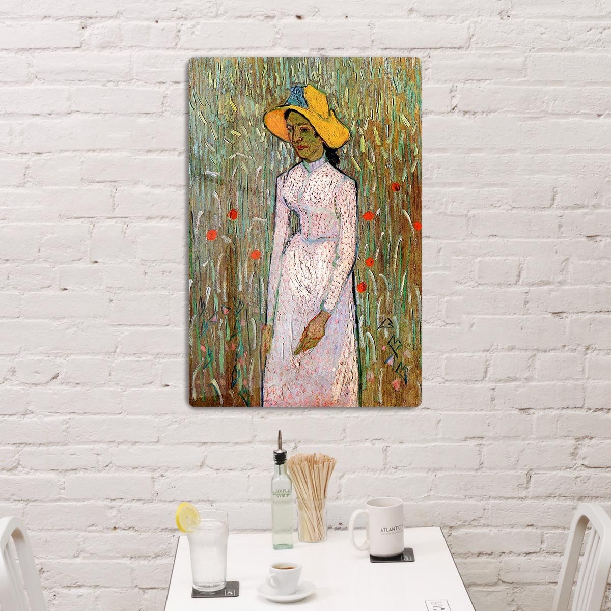 Young Girl Standing Against a Background of Wheat by Van Gogh HD Metal Print