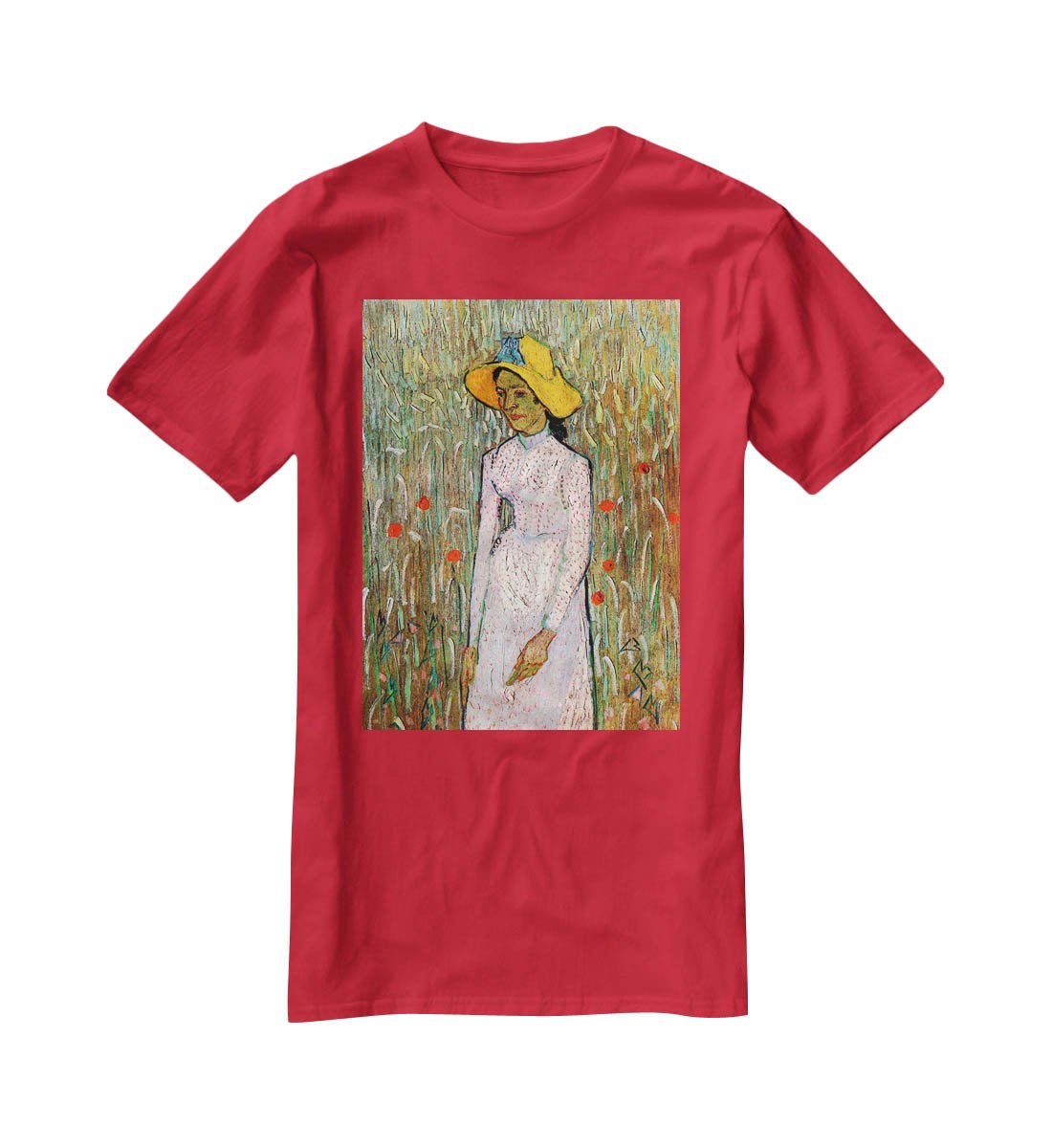 Young Girl Standing Against a Background of Wheat by Van Gogh T-Shirt - Canvas Art Rocks - 4