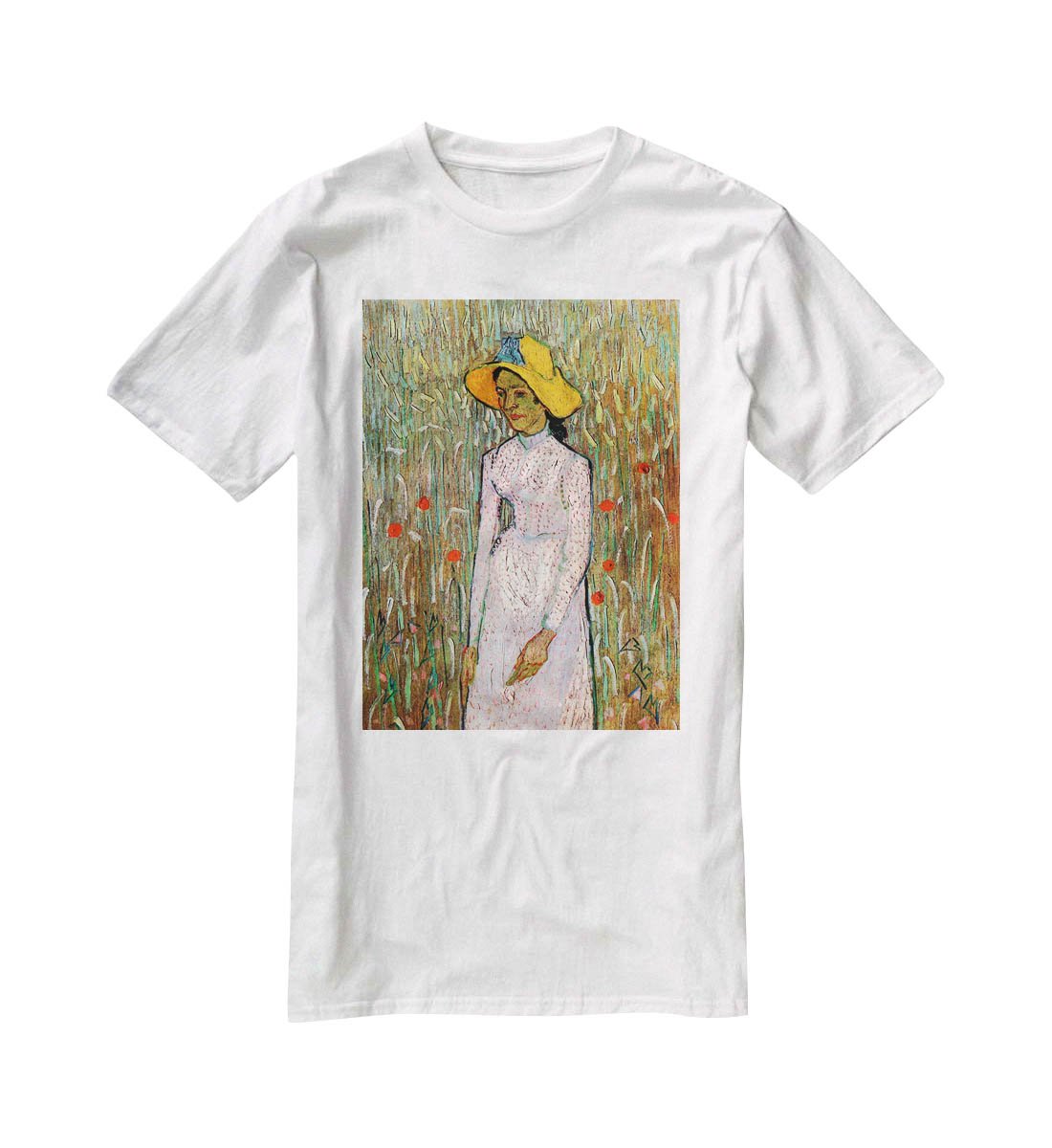 Young Girl Standing Against a Background of Wheat by Van Gogh T-Shirt - Canvas Art Rocks - 5
