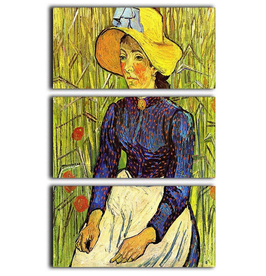 Young Peasant Woman with Straw Hat Sitting in the Wheat by Van Gogh 3 Split Panel Canvas Print - Canvas Art Rocks - 1
