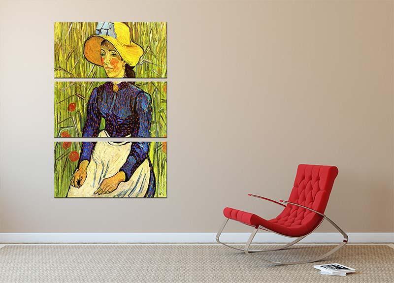 Young Peasant Woman with Straw Hat Sitting in the Wheat by Van Gogh 3 Split Panel Canvas Print - Canvas Art Rocks - 2