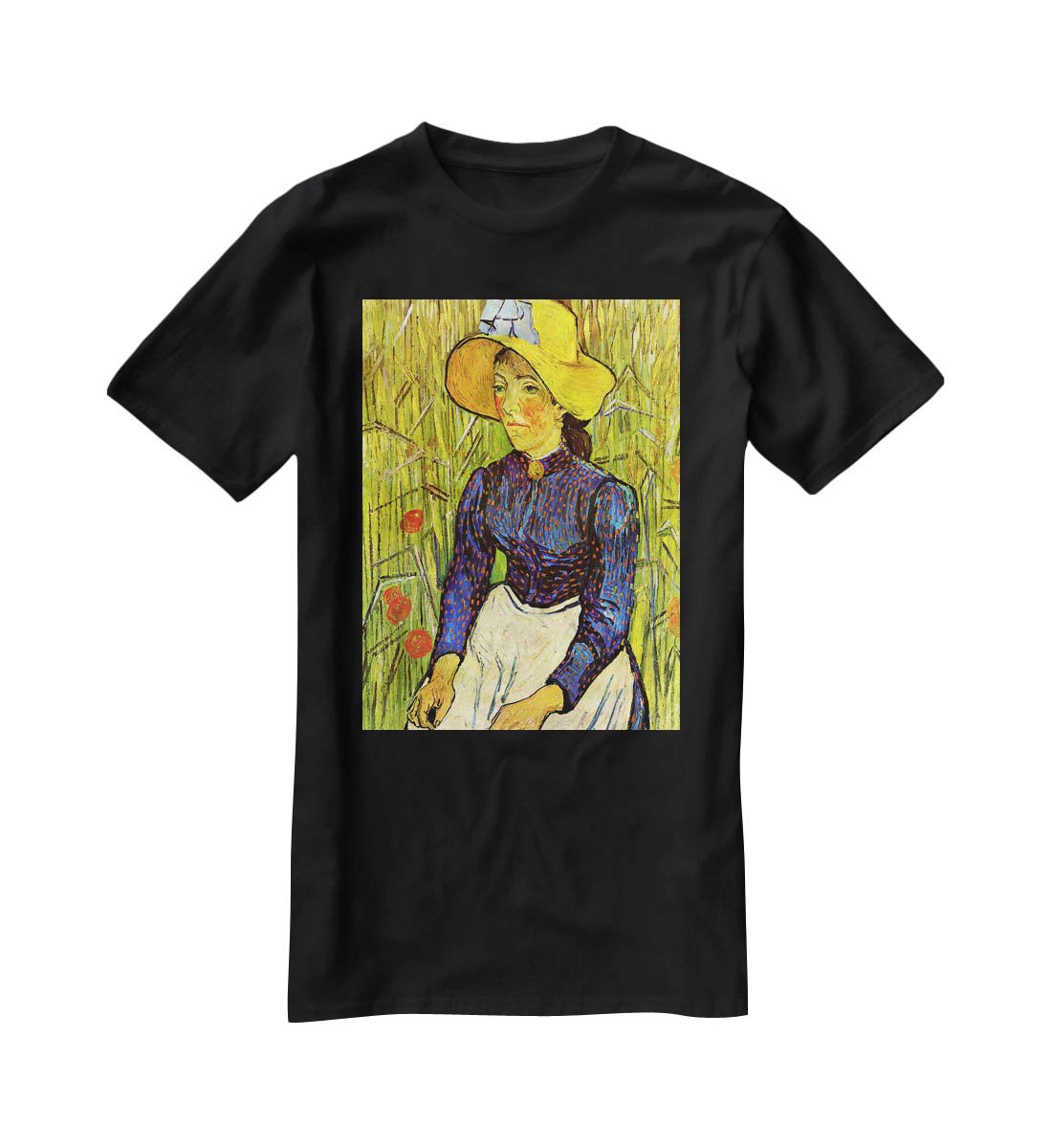 Young Peasant Woman with Straw Hat Sitting in the Wheat by Van Gogh T-Shirt - Canvas Art Rocks - 1