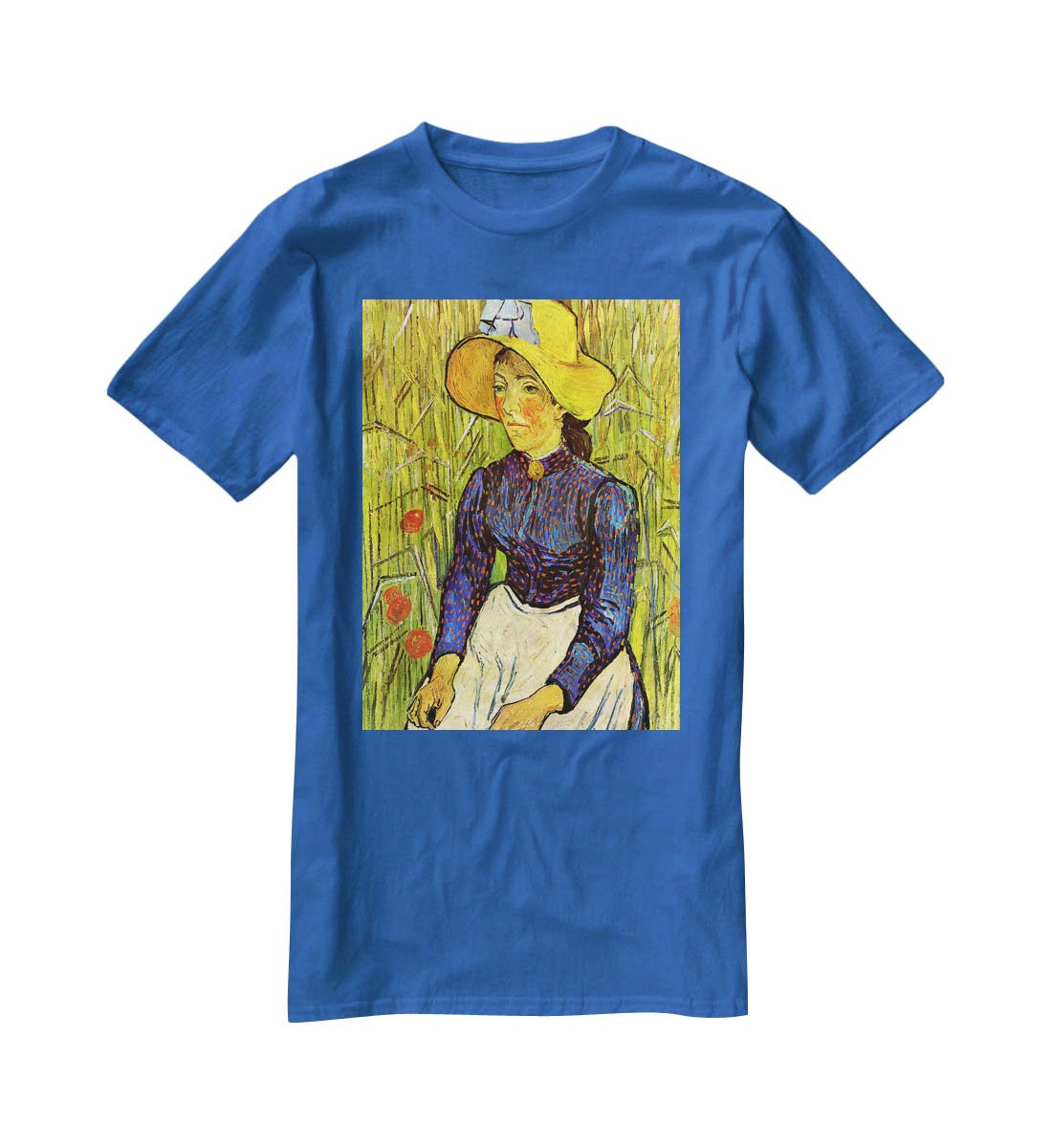 Young Peasant Woman with Straw Hat Sitting in the Wheat by Van Gogh T-Shirt - Canvas Art Rocks - 2