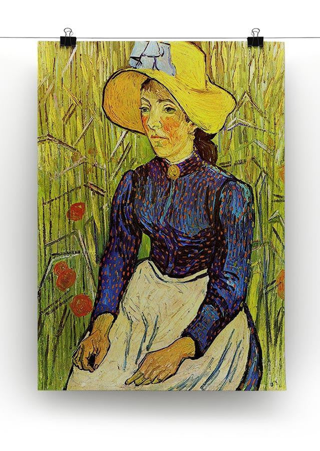 Young Peasant Woman with Straw Hat Sitting in the Wheat by Van Gogh Canvas Print & Poster - Canvas Art Rocks - 2