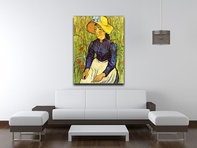 Young Peasant Woman with Straw Hat Sitting in the Wheat by Van Gogh Canvas Print & Poster - Canvas Art Rocks - 4