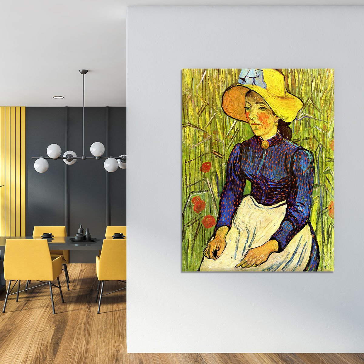Young Peasant Woman with Straw Hat Sitting in the Wheat by Van Gogh Canvas Print or Poster