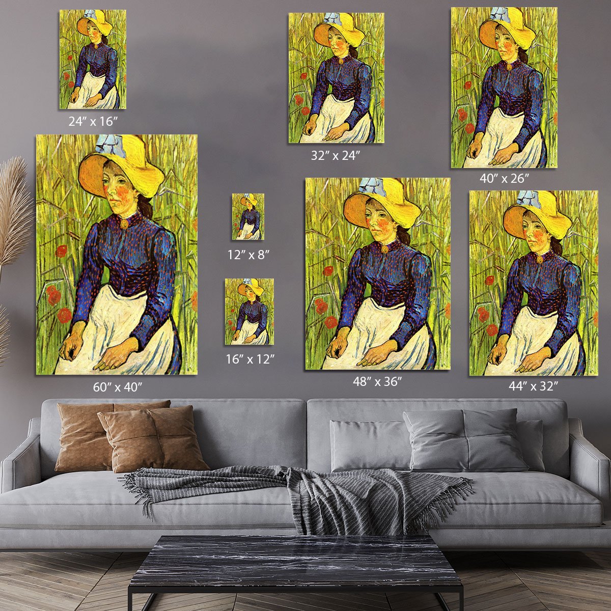 Young Peasant Woman with Straw Hat Sitting in the Wheat by Van Gogh Canvas Print or Poster