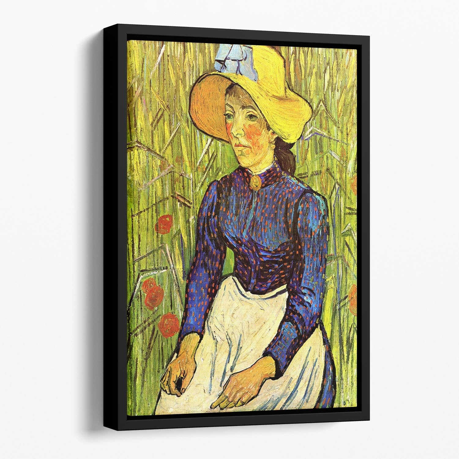 Young Peasant Woman with Straw Hat Sitting in the Wheat by Van Gogh Floating Framed Canvas