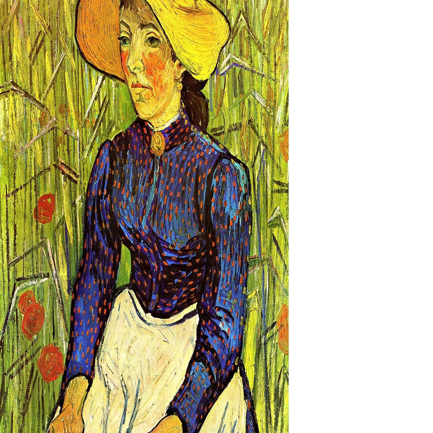 Young Peasant Woman with Straw Hat Sitting in the Wheat by Van Gogh Floating Framed Canvas