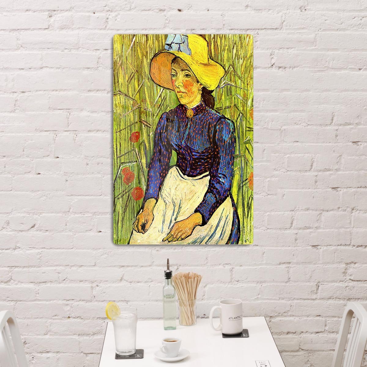 Young Peasant Woman with Straw Hat Sitting in the Wheat by Van Gogh HD Metal Print