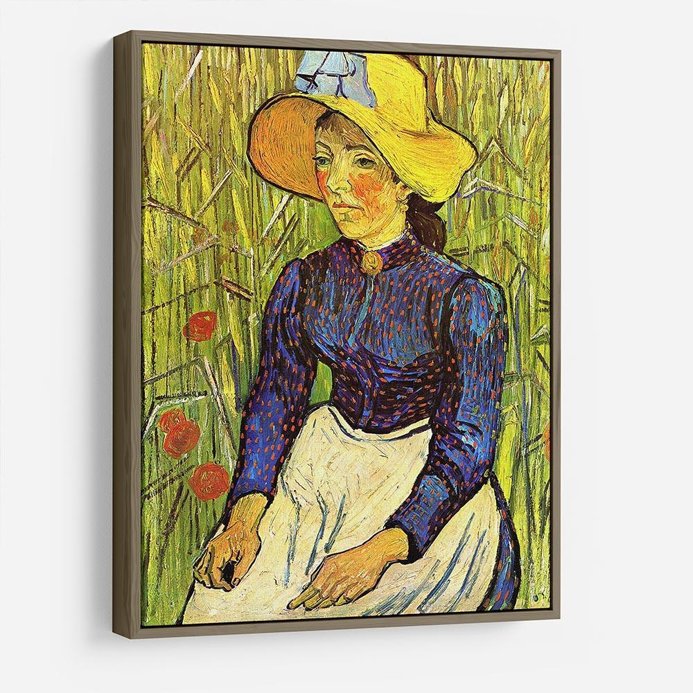 Young Peasant Woman with Straw Hat Sitting in the Wheat by Van Gogh HD Metal Print