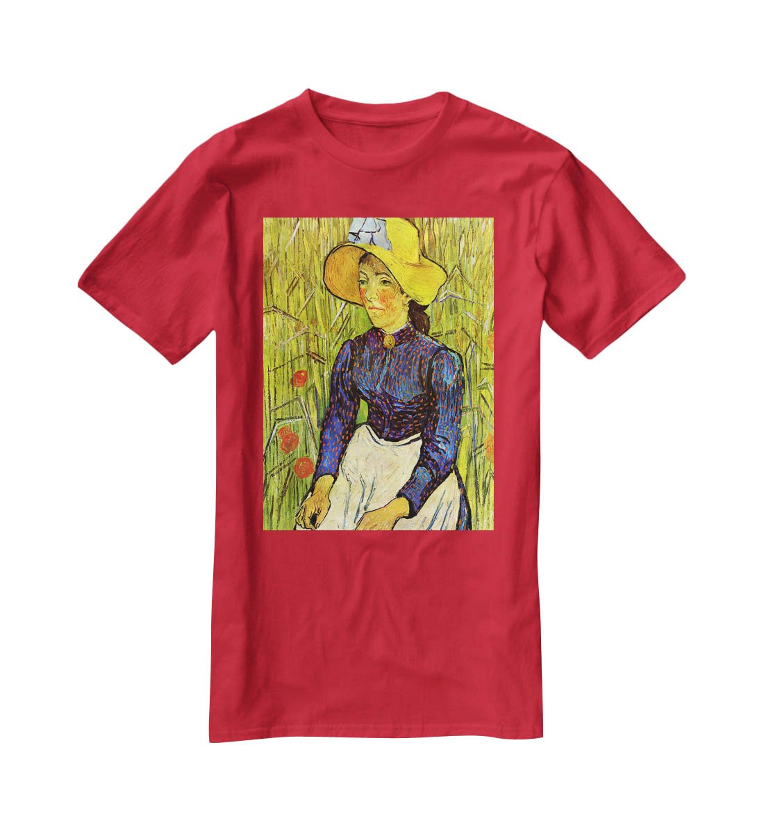 Young Peasant Woman with Straw Hat Sitting in the Wheat by Van Gogh T-Shirt - Canvas Art Rocks - 4