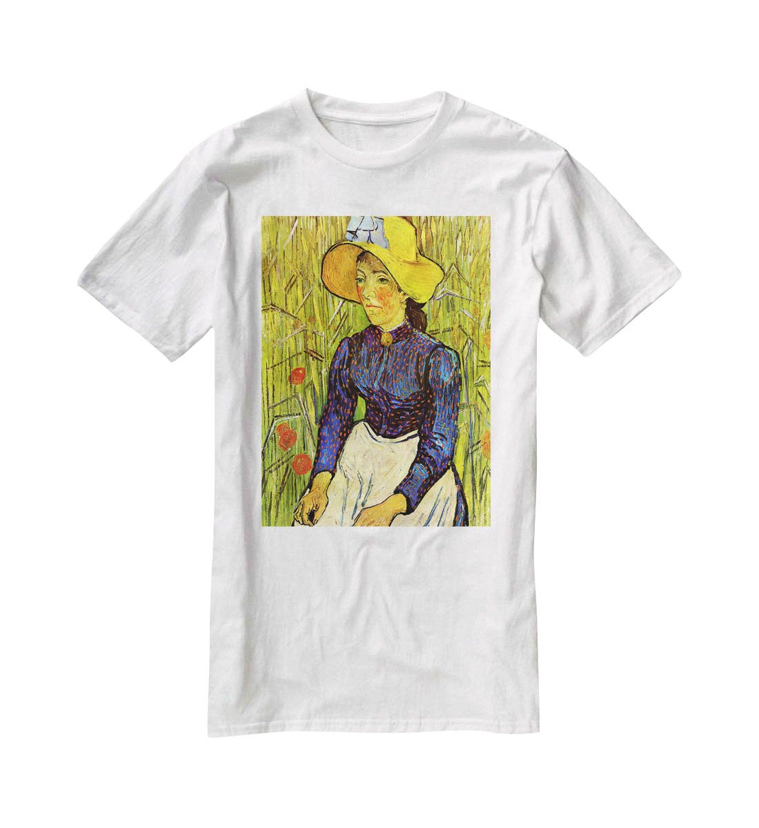 Young Peasant Woman with Straw Hat Sitting in the Wheat by Van Gogh T-Shirt - Canvas Art Rocks - 5