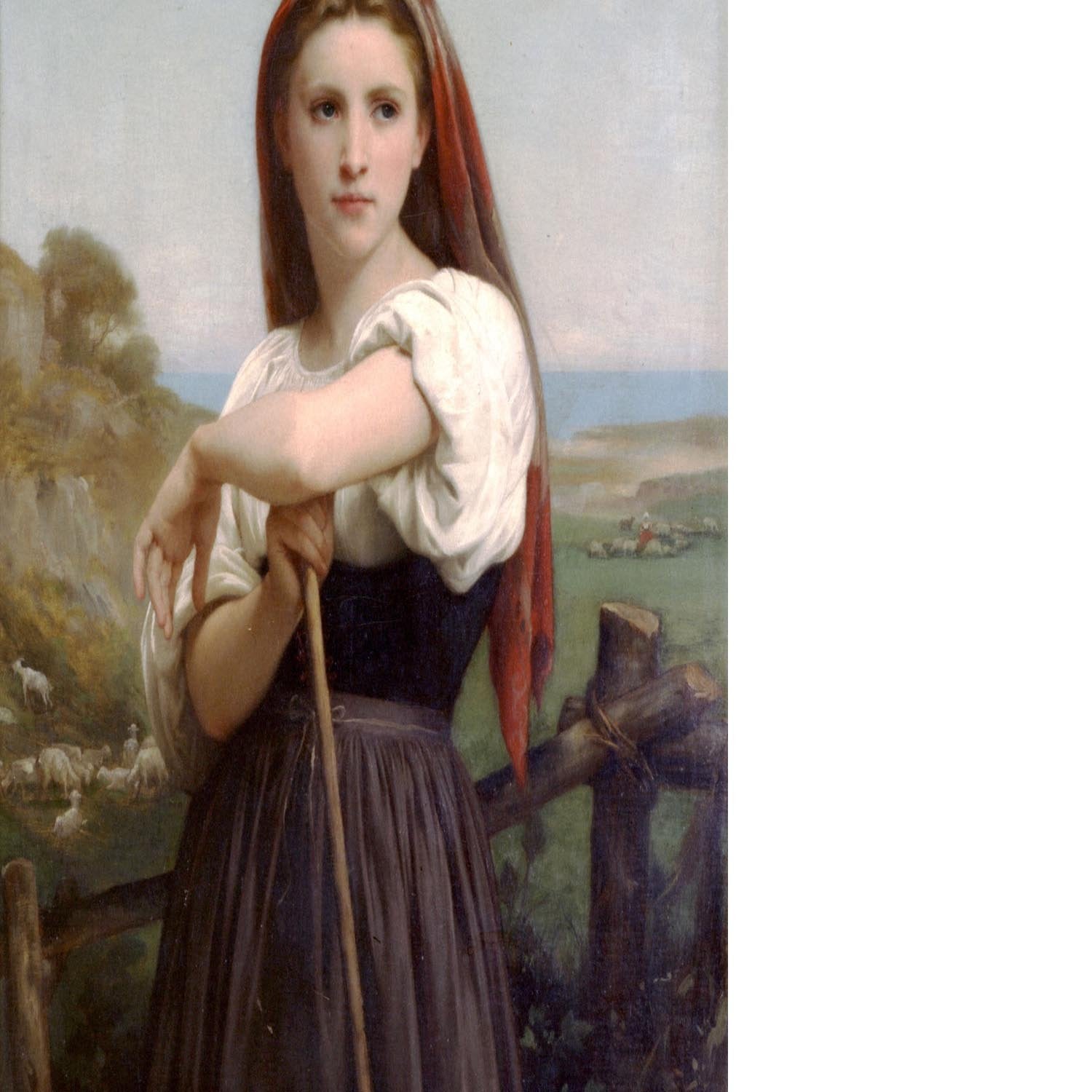 Young Shepherdess By Bouguereau Floating Framed Canvas