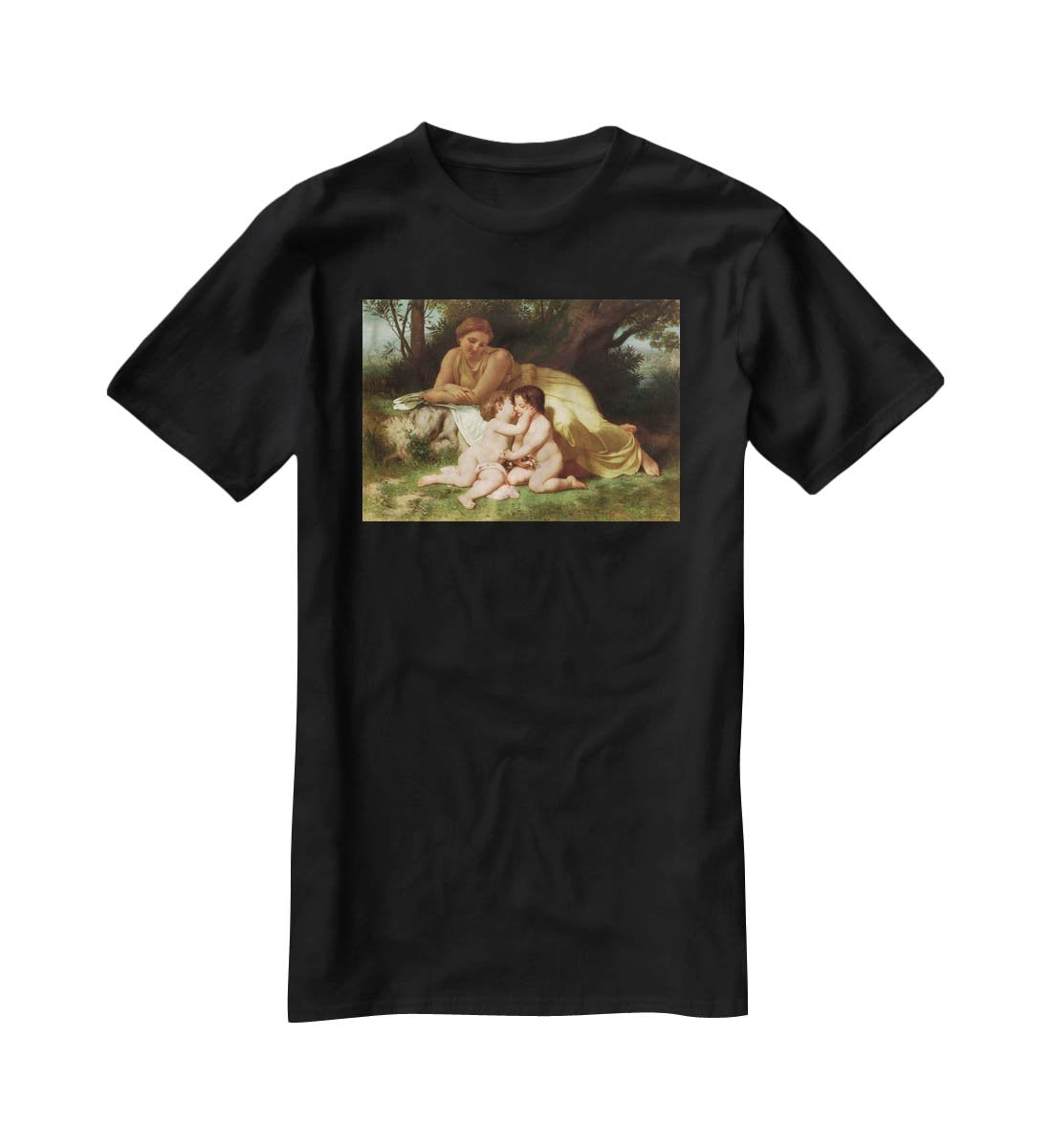 Young Woman Contemplating Two Embracing Children By Bouguereau T-Shirt - Canvas Art Rocks - 1
