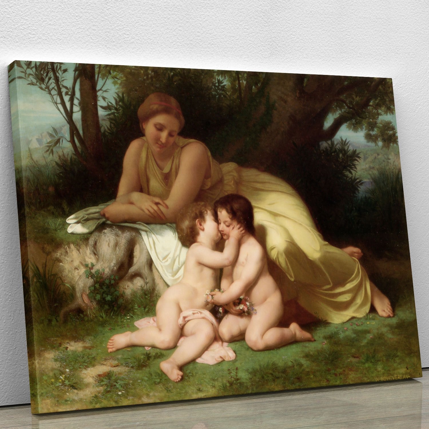 Young Woman Contemplating Two Embracing Children By Bouguereau Canvas Print or Poster