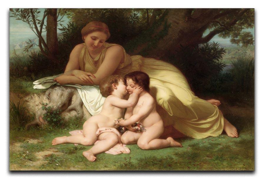 Young Woman Contemplating Two Embracing Children By Bouguereau Canvas Print or Poster  - Canvas Art Rocks - 1