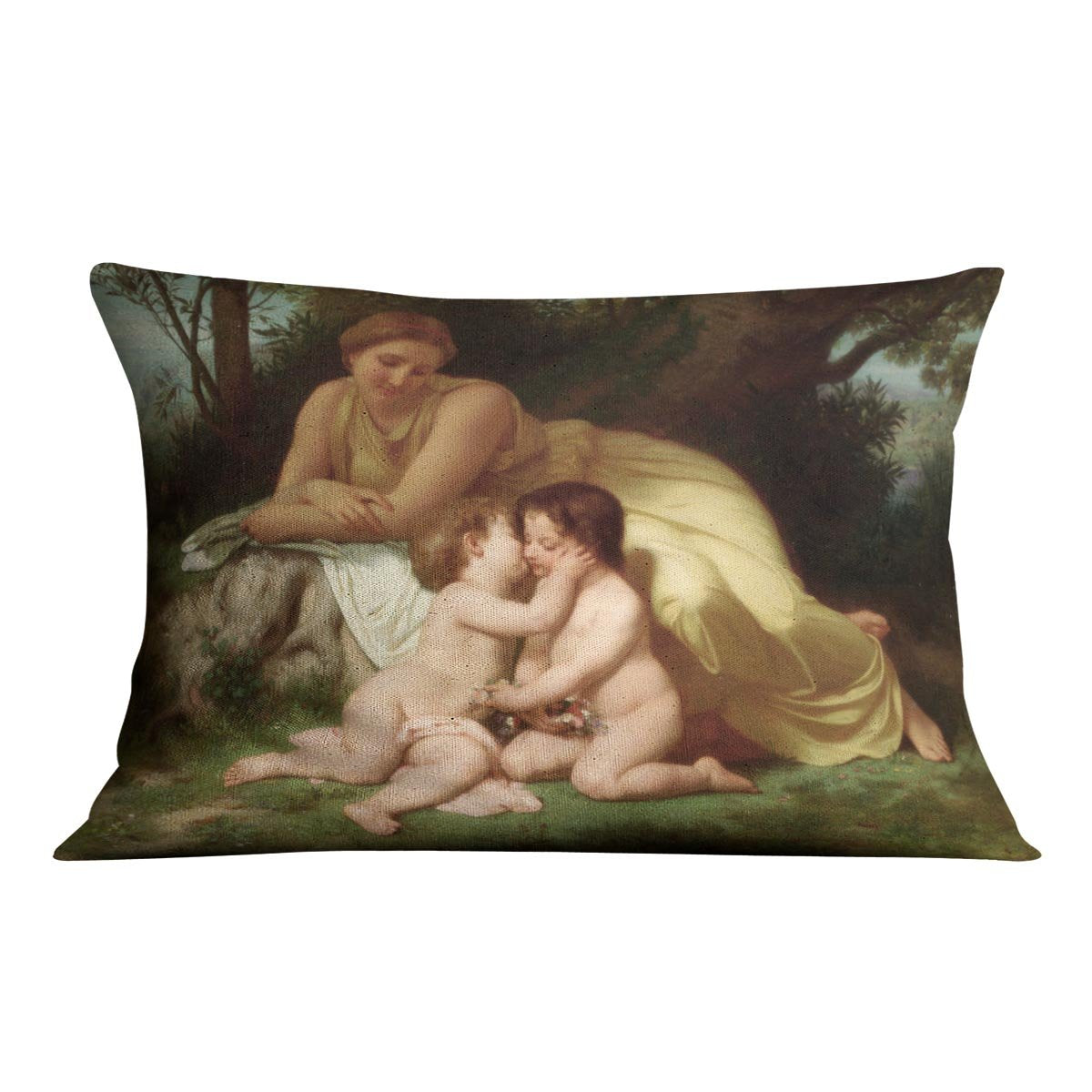 Young Woman Contemplating Two Embracing Children By Bouguereau Throw Pillow