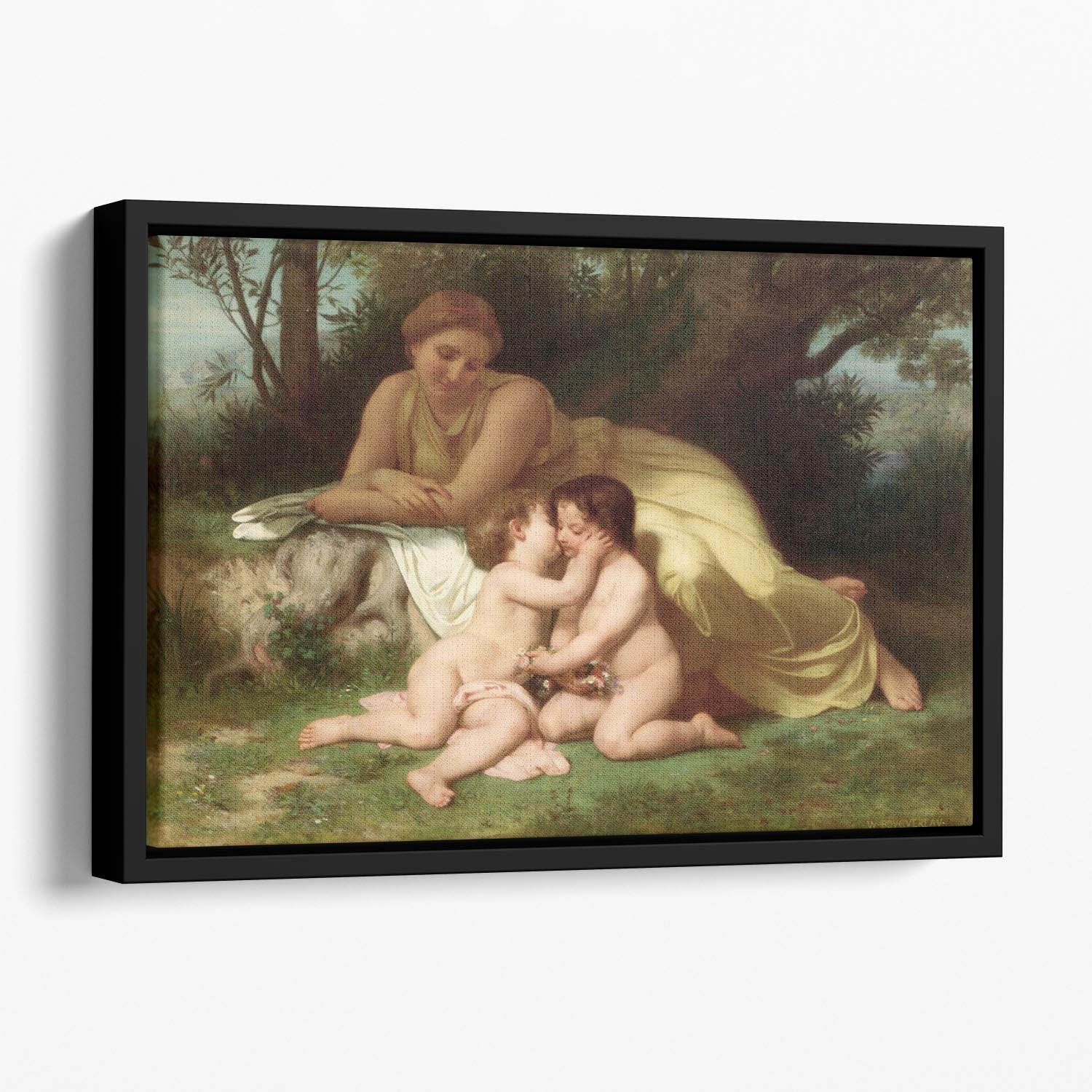 Young Woman Contemplating Two Embracing Children By Bouguereau Floating Framed Canvas