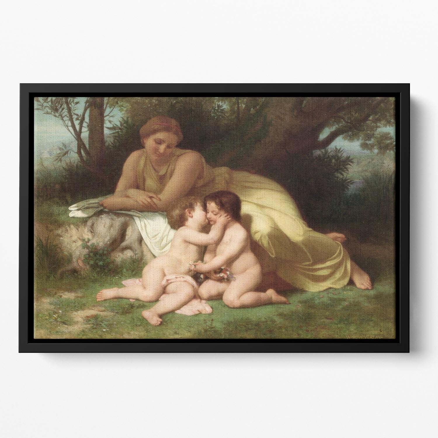 Young Woman Contemplating Two Embracing Children By Bouguereau Floating Framed Canvas