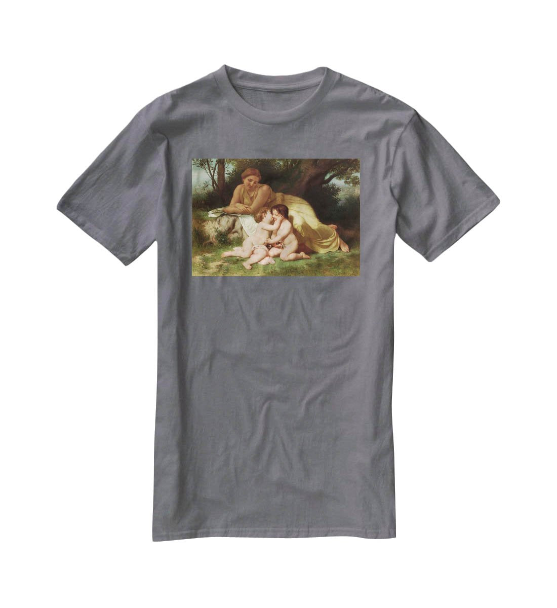 Young Woman Contemplating Two Embracing Children By Bouguereau T-Shirt - Canvas Art Rocks - 3