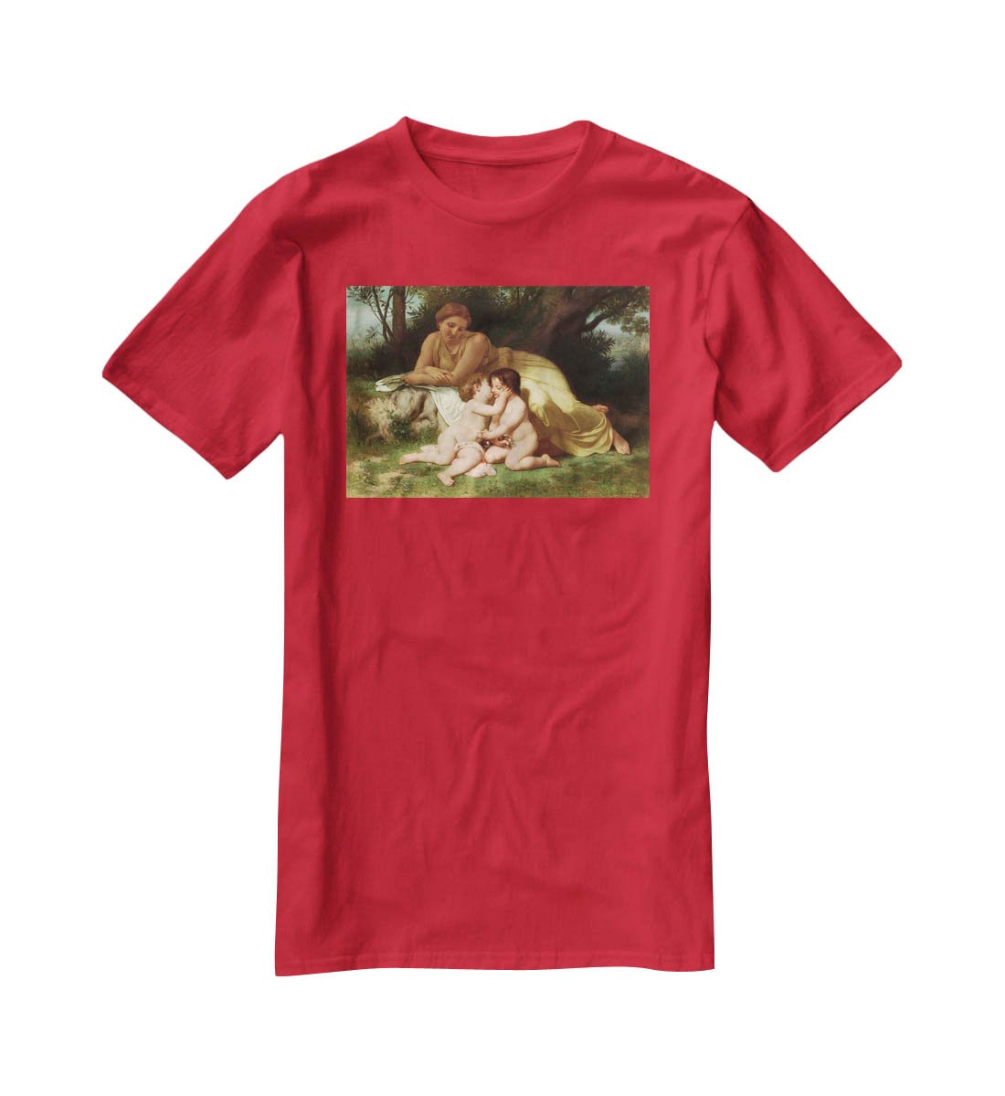 Young Woman Contemplating Two Embracing Children By Bouguereau T-Shirt - Canvas Art Rocks - 4