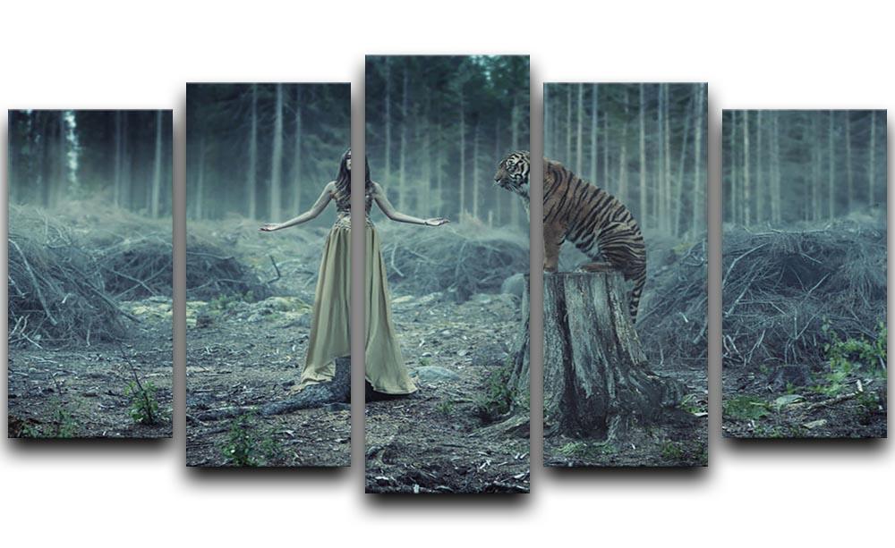Young girl with a wild tiger 5 Split Panel Canvas - Canvas Art Rocks - 1