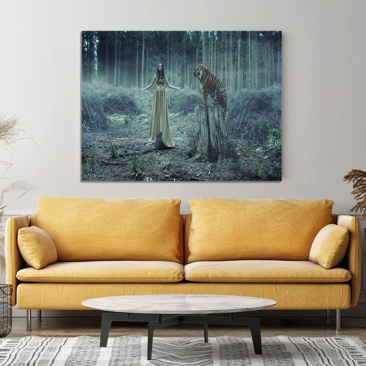Young girl with a wild tiger Canvas Print or Poster