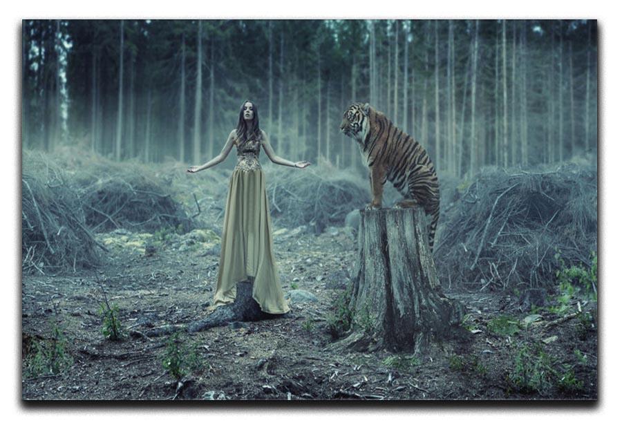 Young girl with a wild tiger Canvas Print or Poster - Canvas Art Rocks - 1