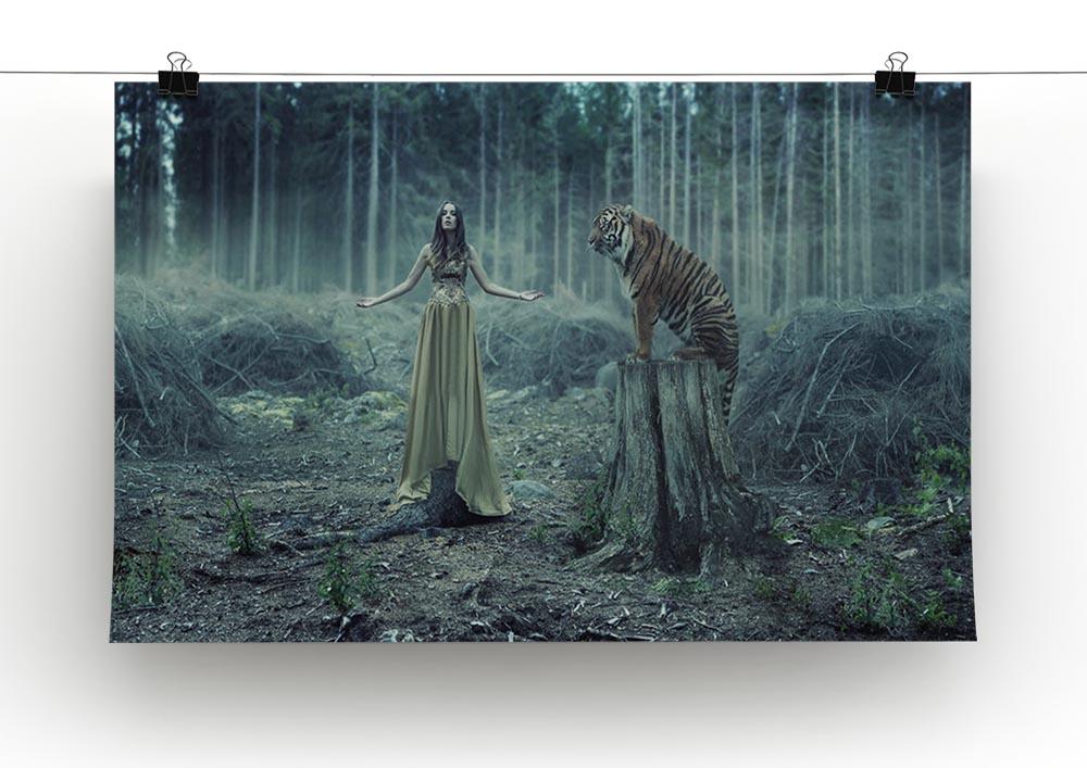 Young girl with a wild tiger Canvas Print or Poster - Canvas Art Rocks - 2