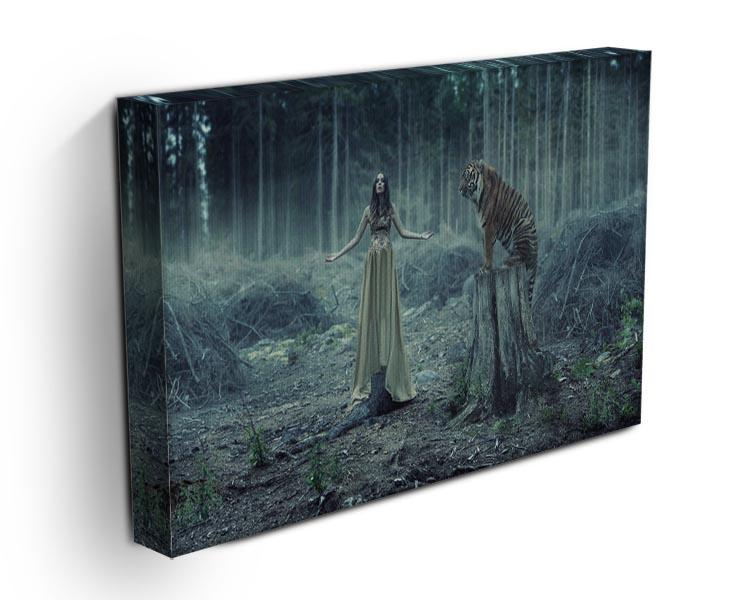 Young girl with a wild tiger Canvas Print or Poster - Canvas Art Rocks - 3