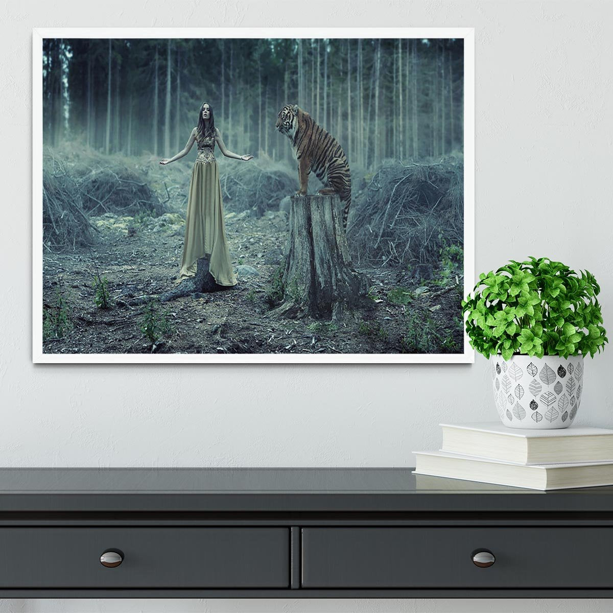 Young girl with a wild tiger Framed Print - Canvas Art Rocks -6