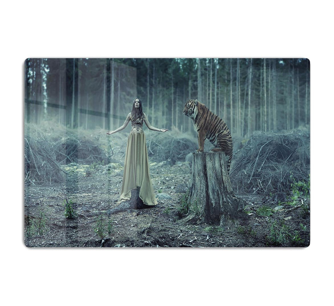 Young girl with a wild tiger HD Metal Print - Canvas Art Rocks - 1