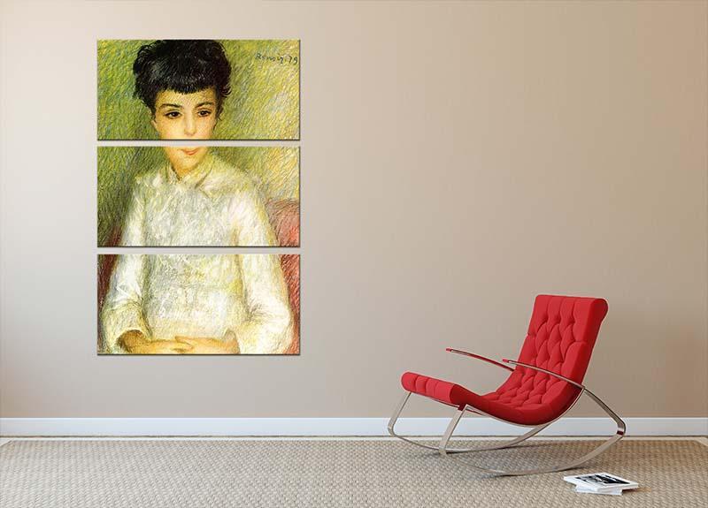 Young girl with brown hair by Renoir 3 Split Panel Canvas Print - Canvas Art Rocks - 2