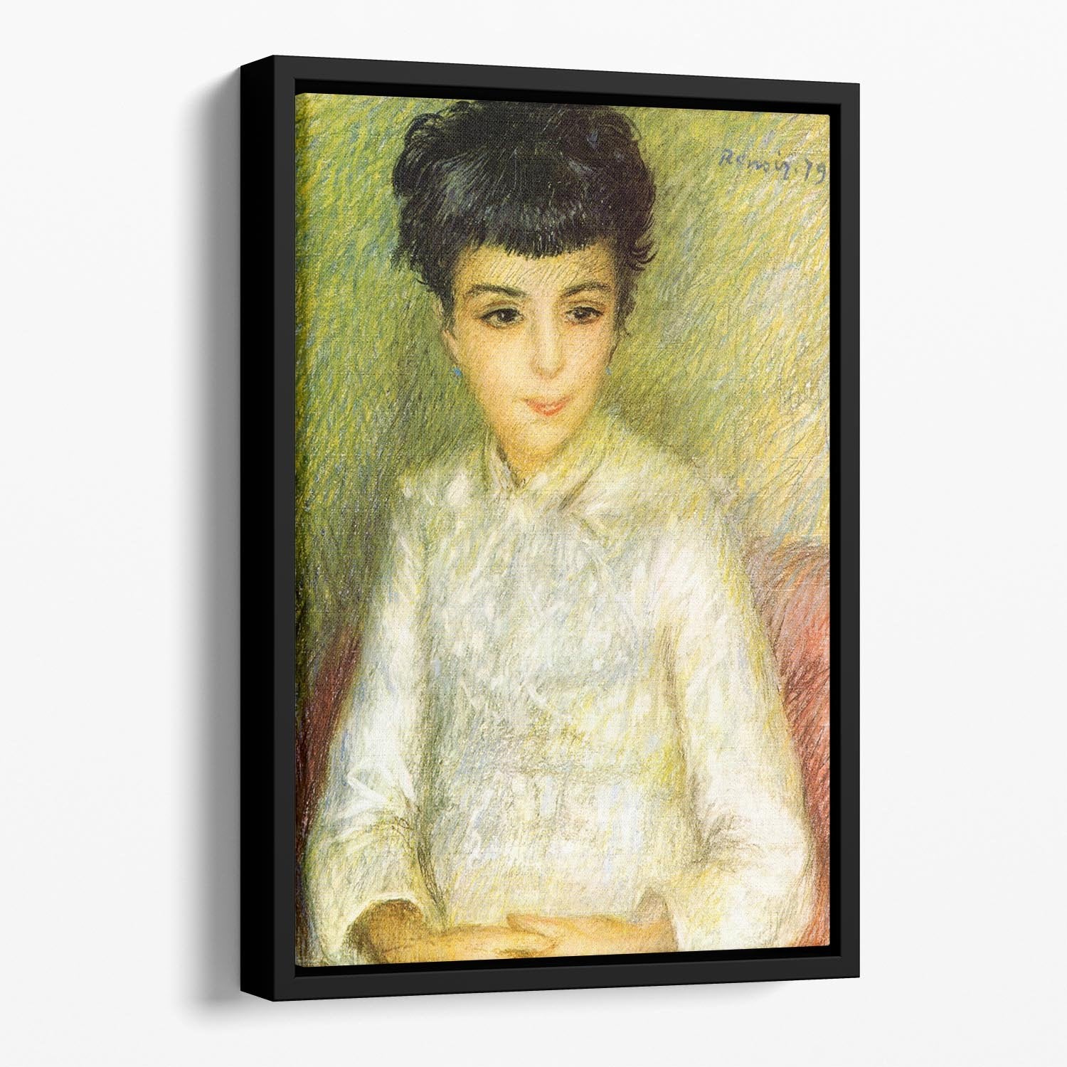 Young girl with brown hair by Renoir Floating Framed Canvas