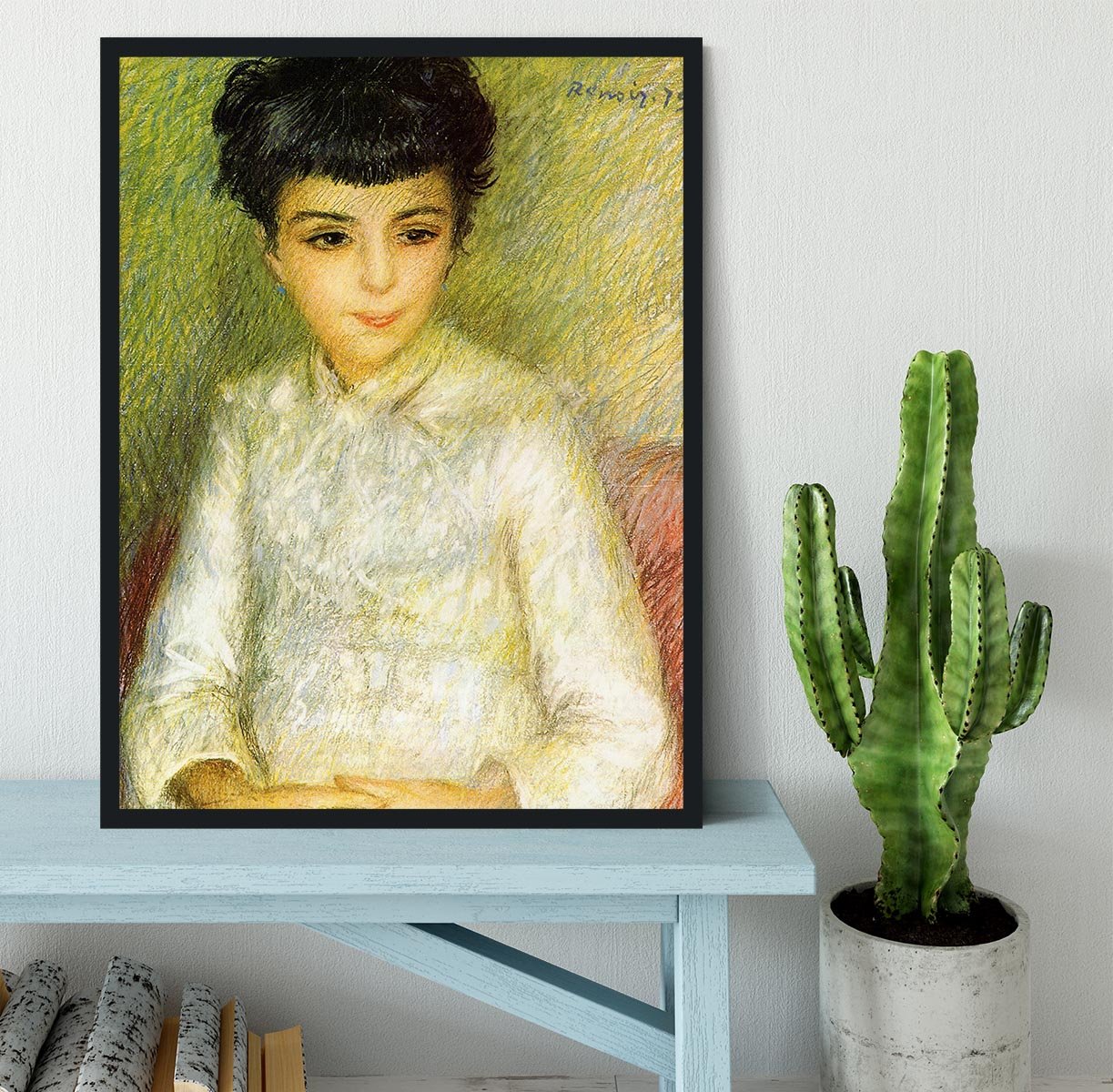 Young girl with brown hair by Renoir Framed Print - Canvas Art Rocks - 2