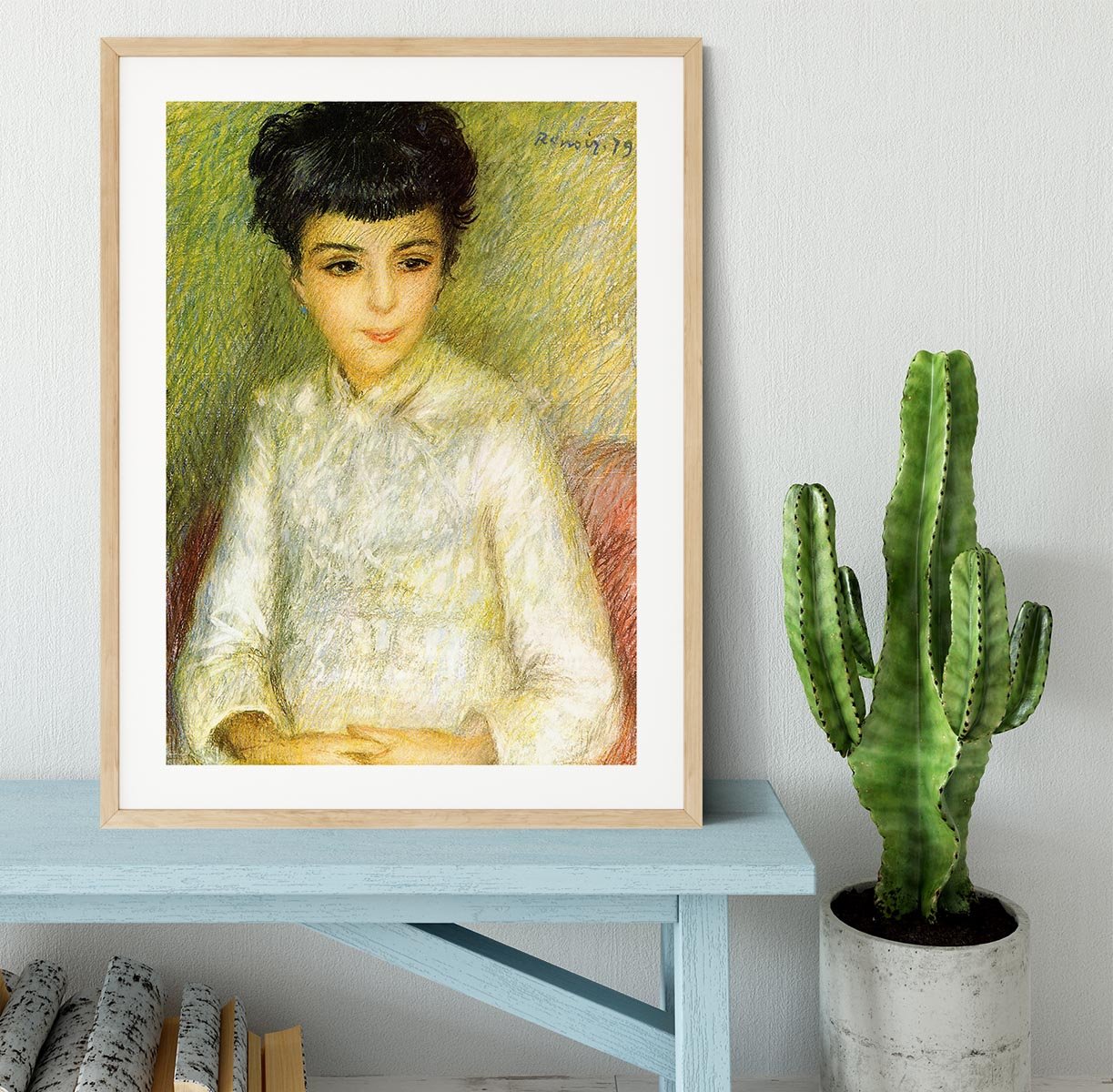 Young girl with brown hair by Renoir Framed Print - Canvas Art Rocks - 3