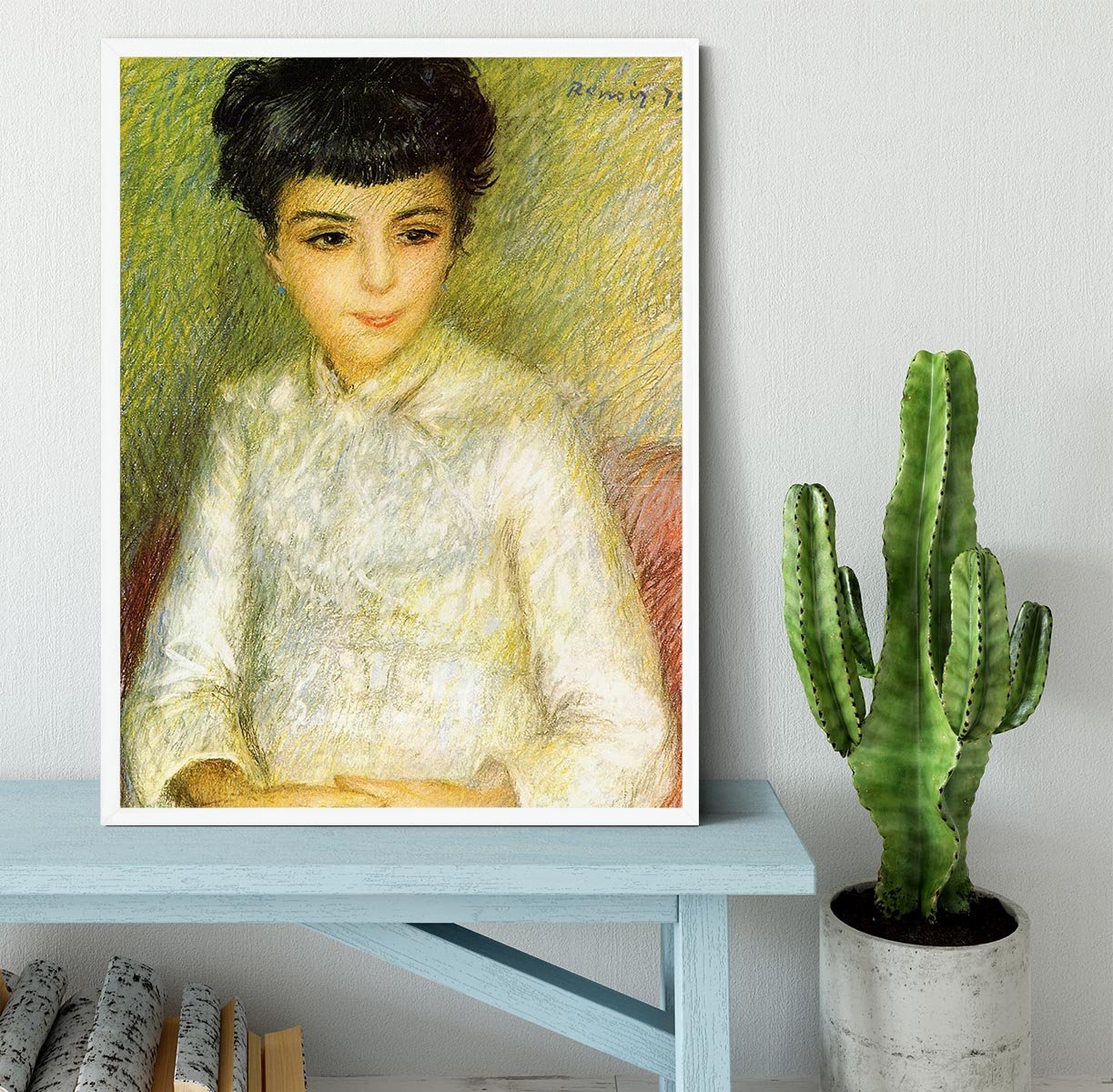Young girl with brown hair by Renoir Framed Print - Canvas Art Rocks -6