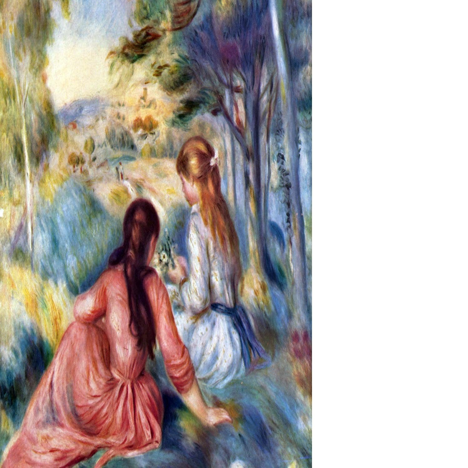 Young girls in the meadow by Renoir Floating Framed Canvas