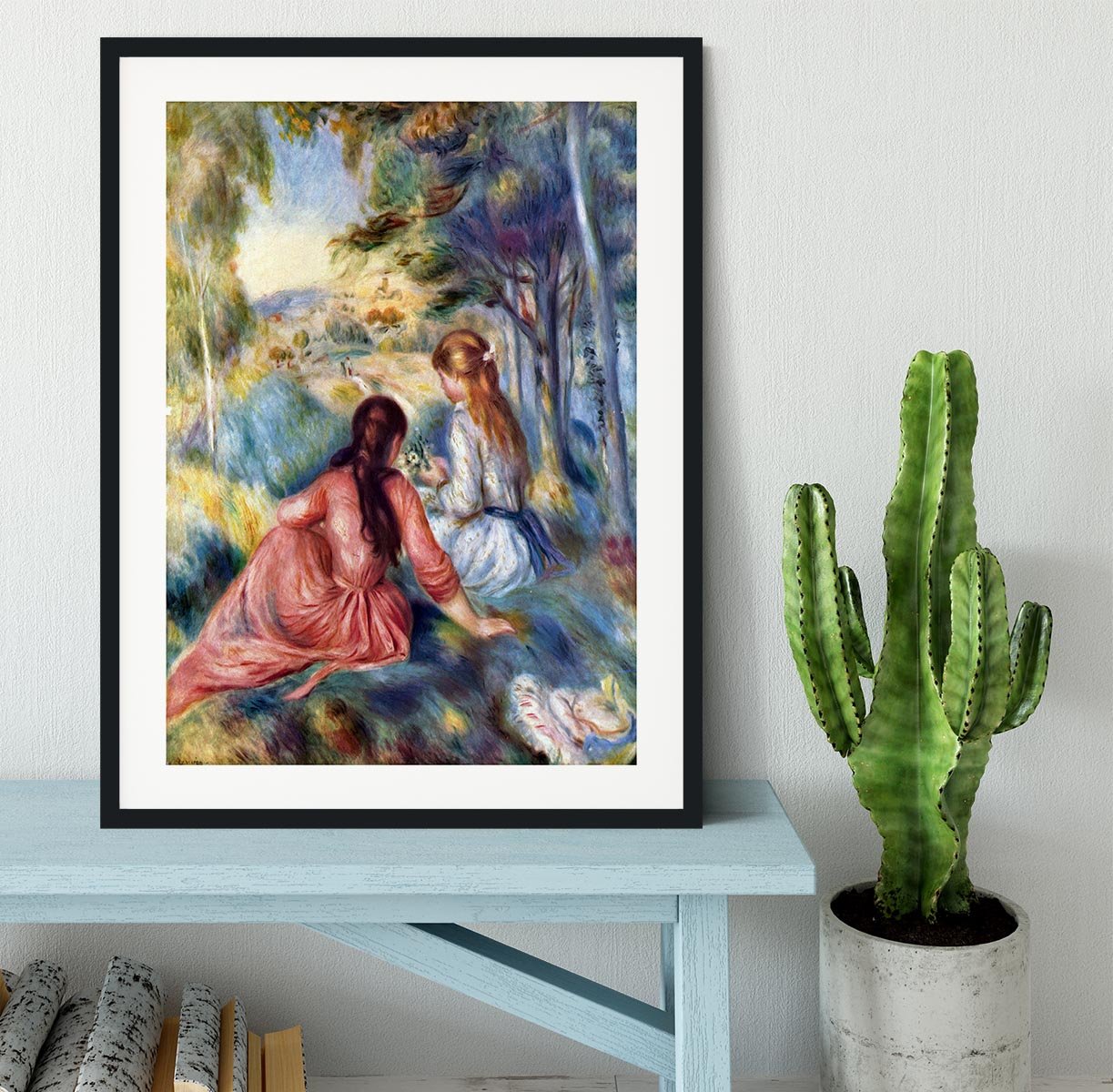 Young girls in the meadow by Renoir Framed Print - Canvas Art Rocks - 1