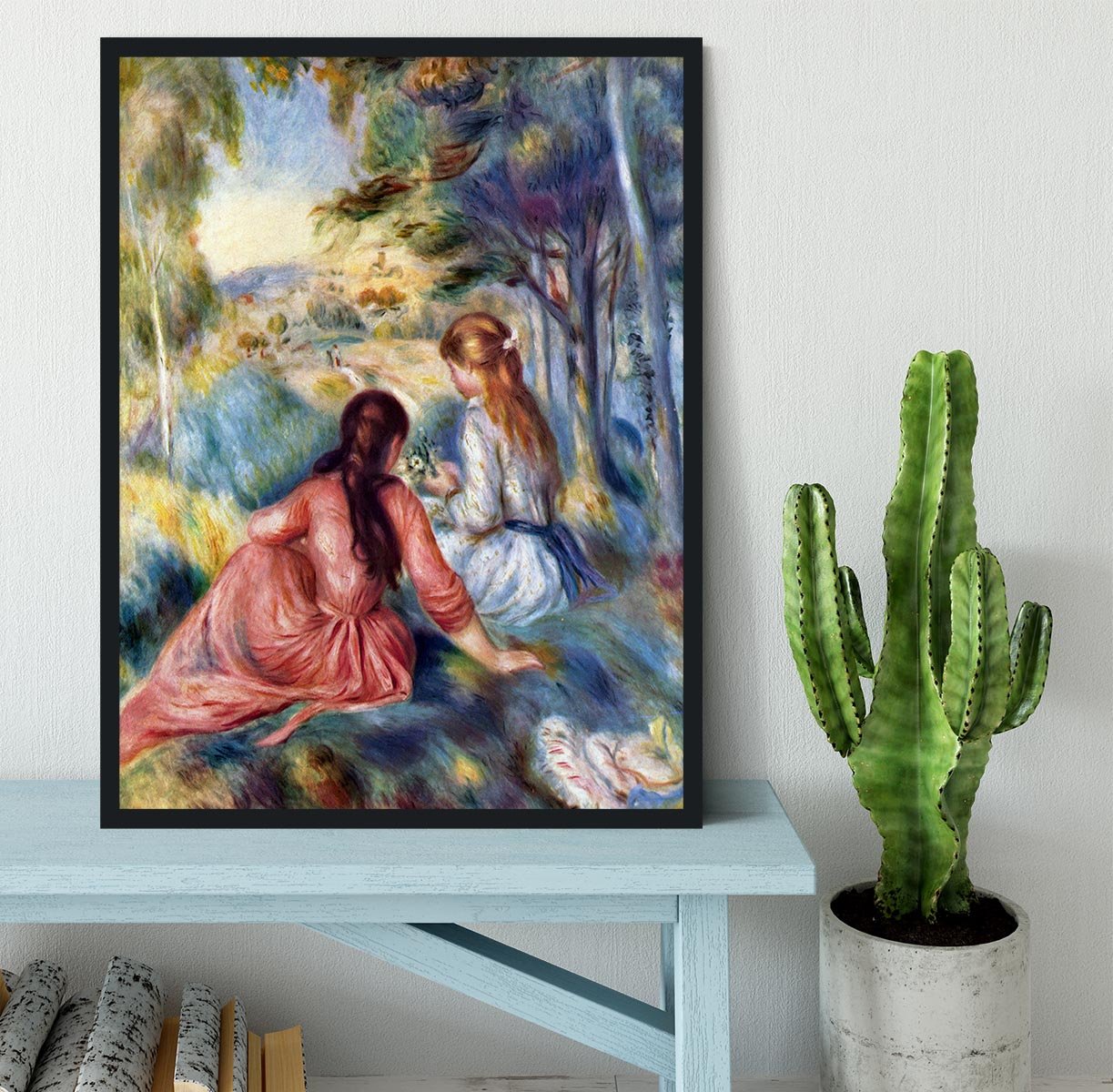 Young girls in the meadow by Renoir Framed Print - Canvas Art Rocks - 2