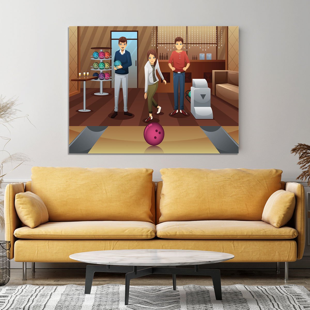 Young people playing bowling together Canvas Print or Poster
