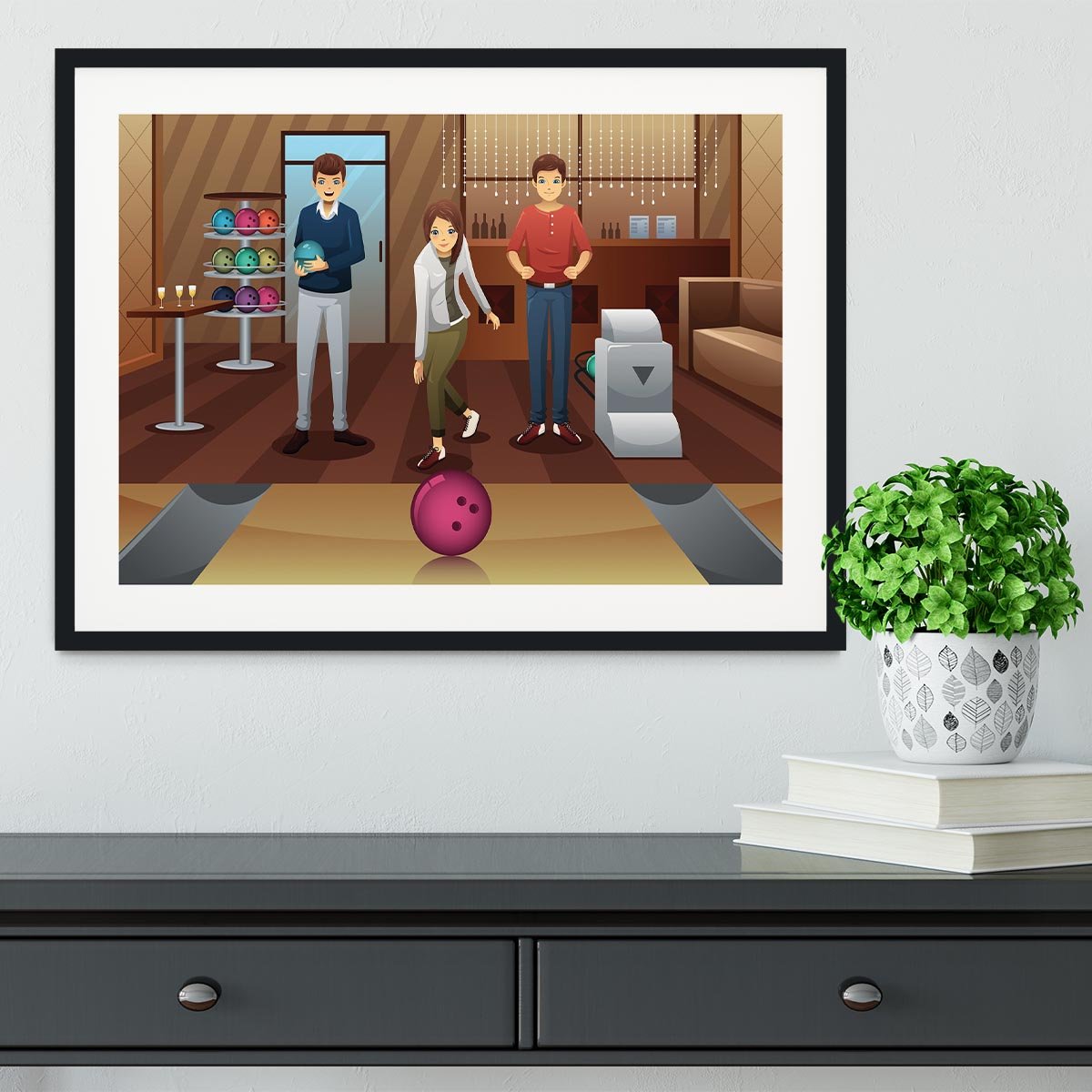 Young people playing bowling together Framed Print - Canvas Art Rocks - 1