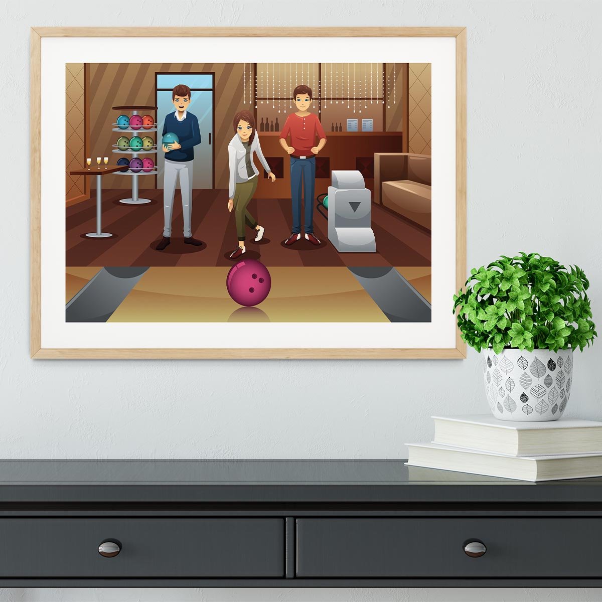 Young people playing bowling together Framed Print - Canvas Art Rocks - 3