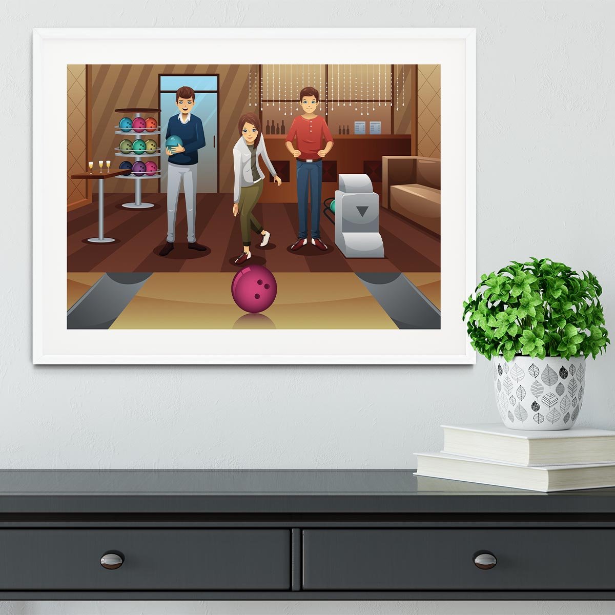 Young people playing bowling together Framed Print - Canvas Art Rocks - 5