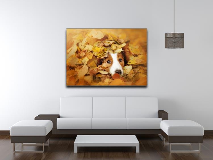 Young red border collie dog playing with leaves Canvas Print or Poster - Canvas Art Rocks - 4