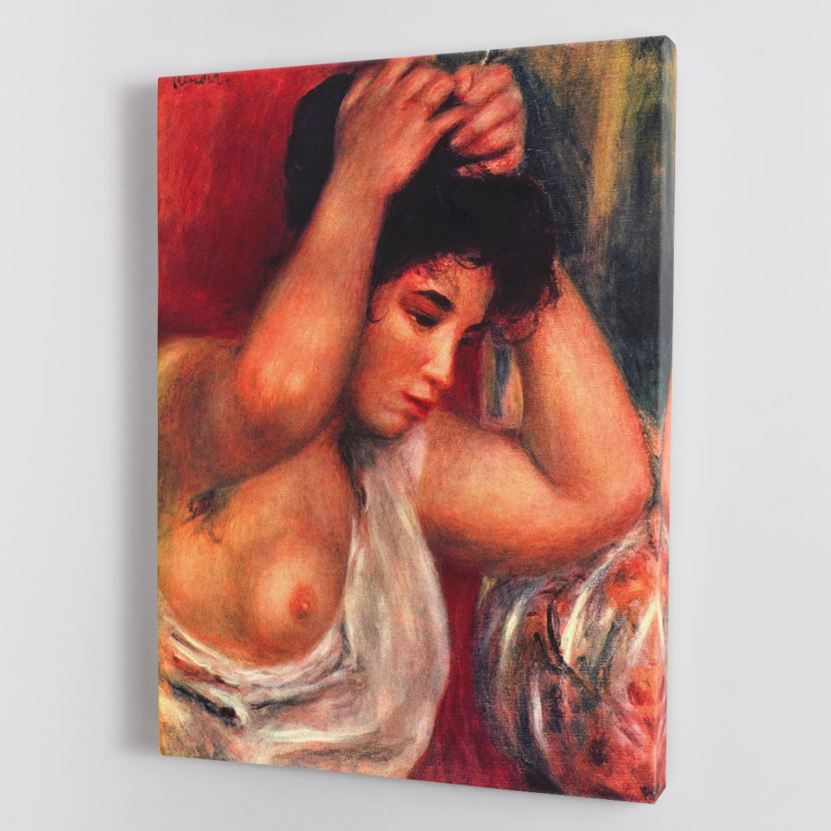 Young woman hairdressing by Renoir Canvas Print or Poster