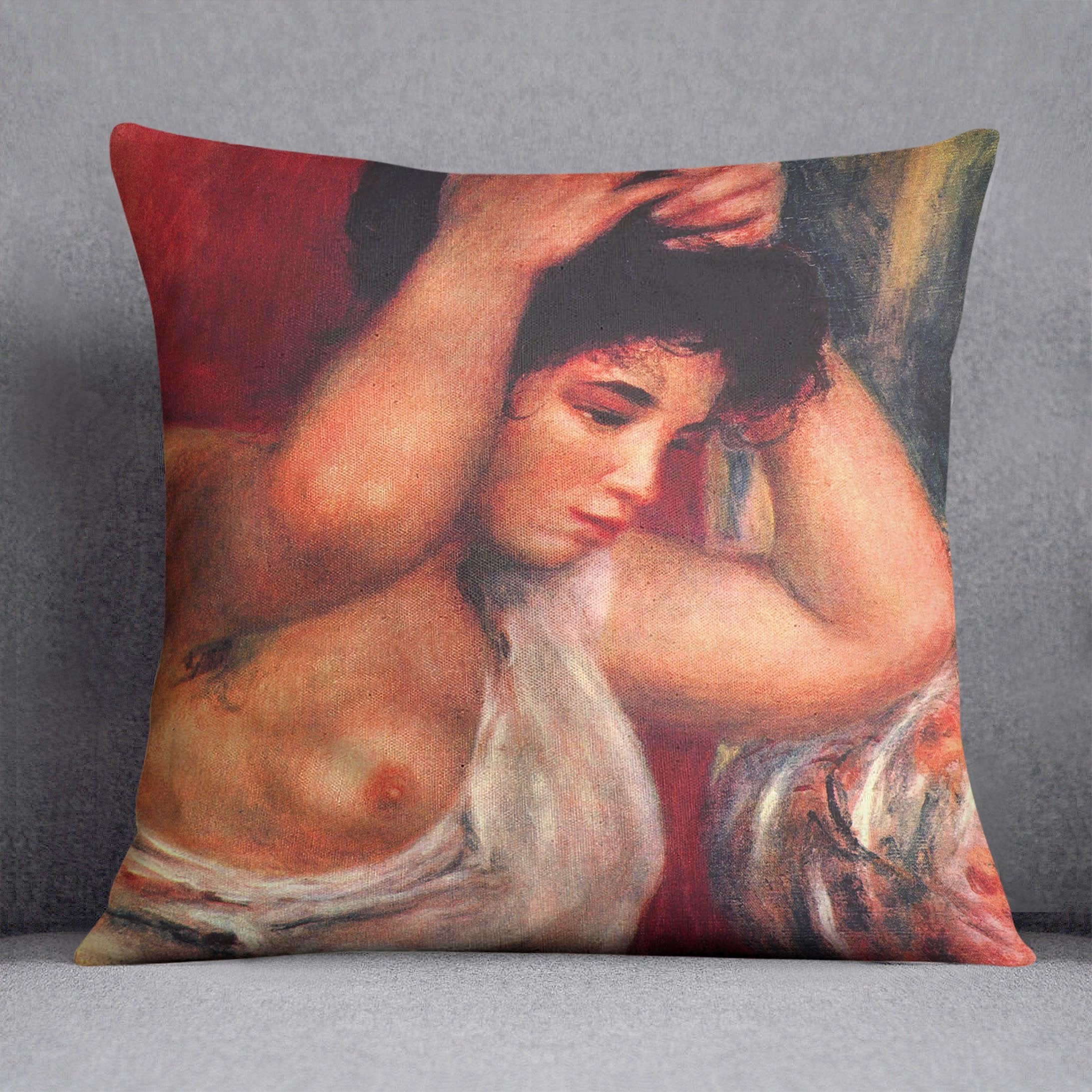 Young woman hairdressing by Renoir Throw Pillow
