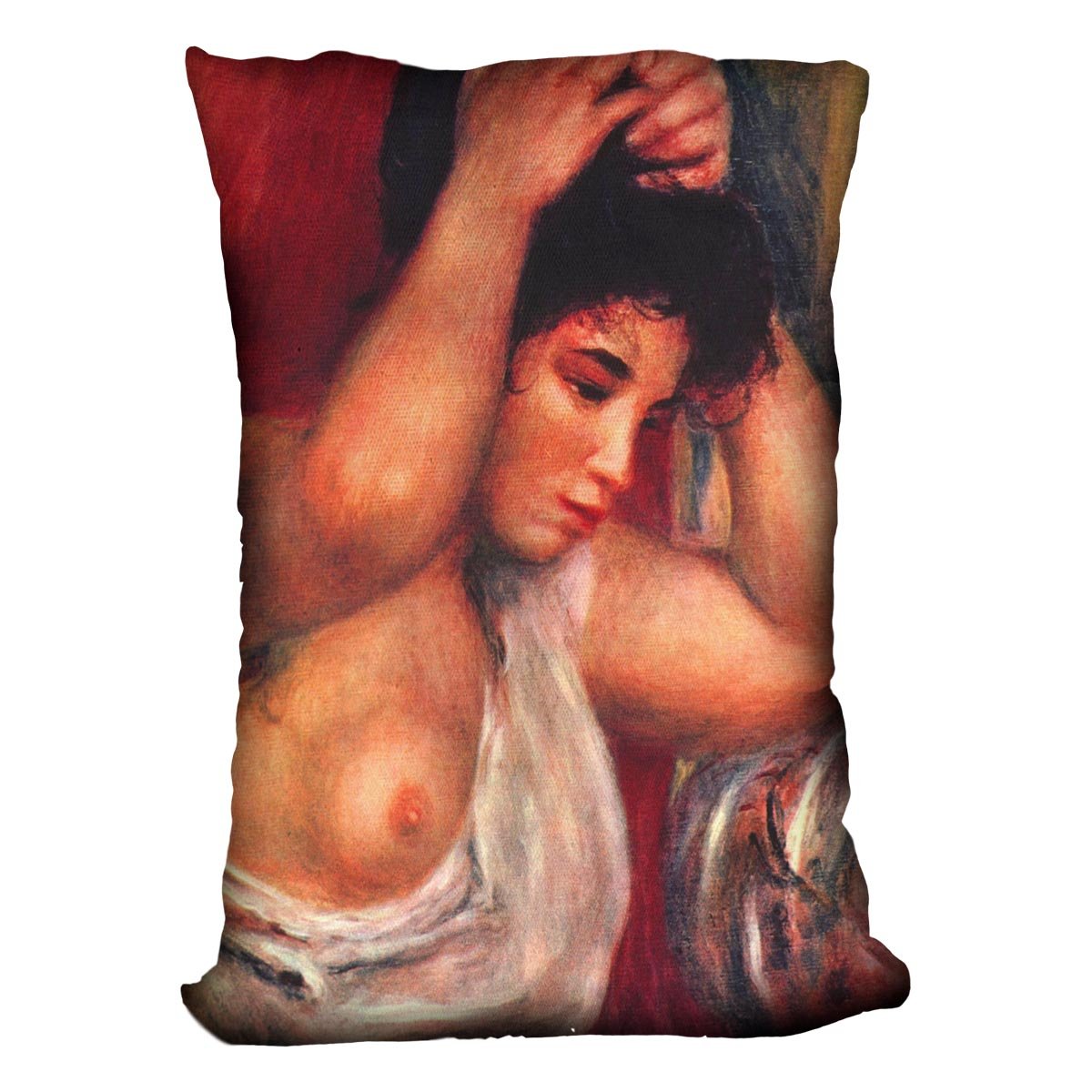 Young woman hairdressing by Renoir Throw Pillow
