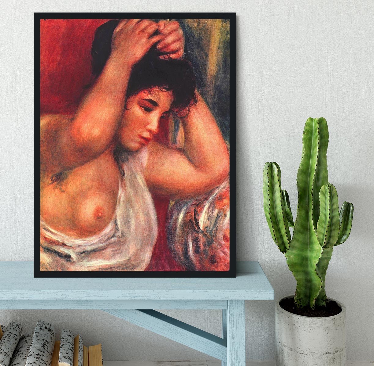 Young woman hairdressing by Renoir Framed Print - Canvas Art Rocks - 2